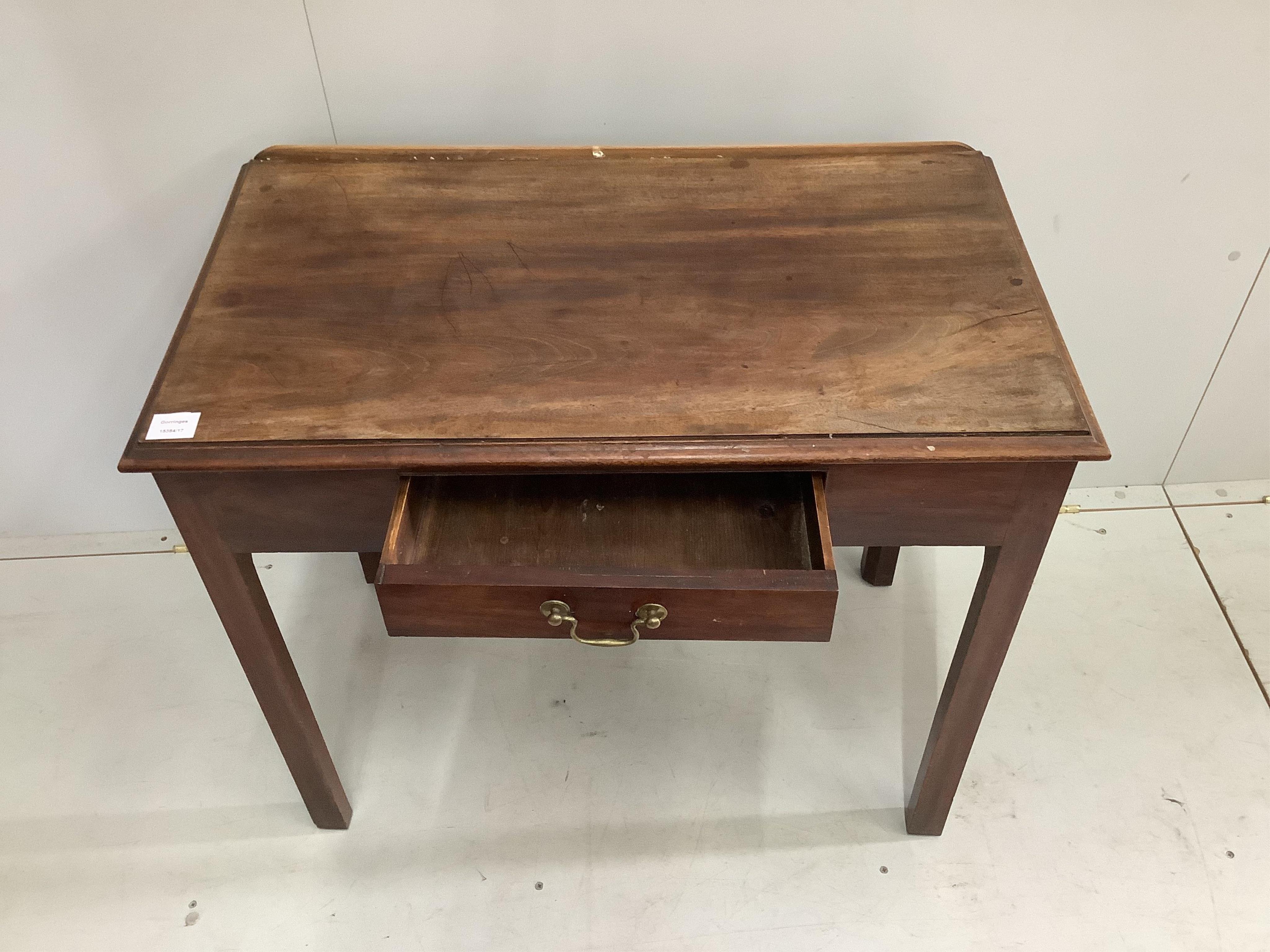 A George III mahogany side table, width 85cm, depth 47cm, height 73cm. Condition - fair